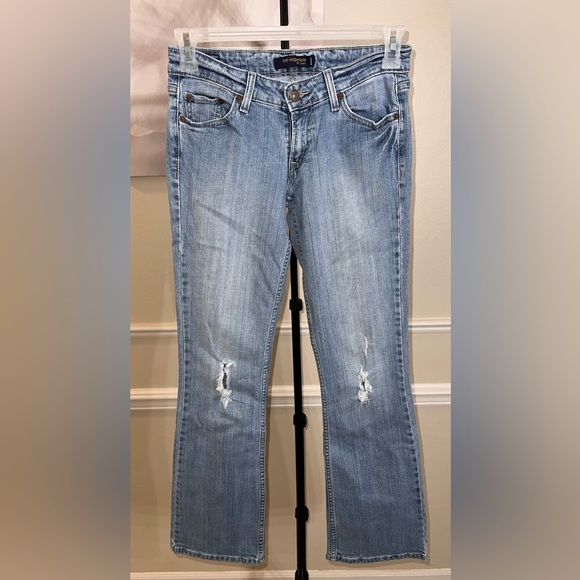 Levi’s Too Superlow 524 Distressed Denim Blue Jeans Bootcut Stretch Size 5 M - Picture 2 of 10